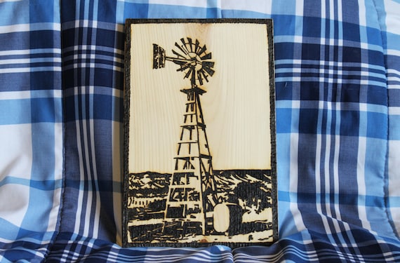 Windmill Wood burning made with Magnifying glass
