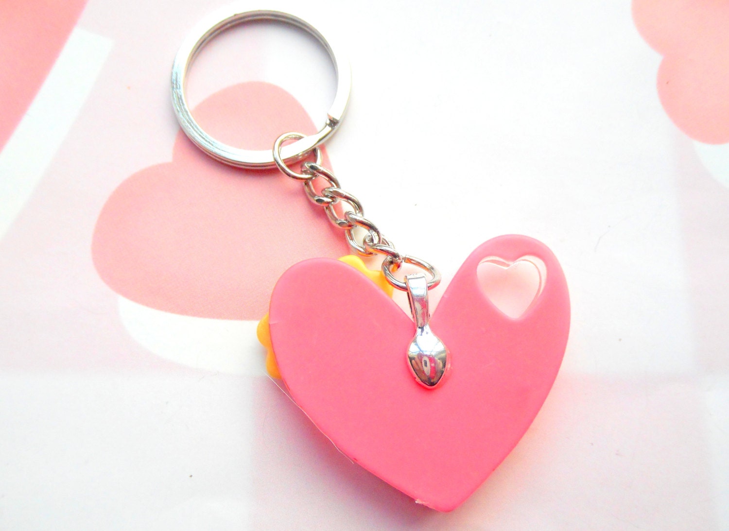 Confetti Heart Bunny Keychain Pink Ribbon Charm Purple by CreaBia