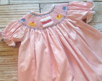 Pink Birthday Smocked Bishop Dress