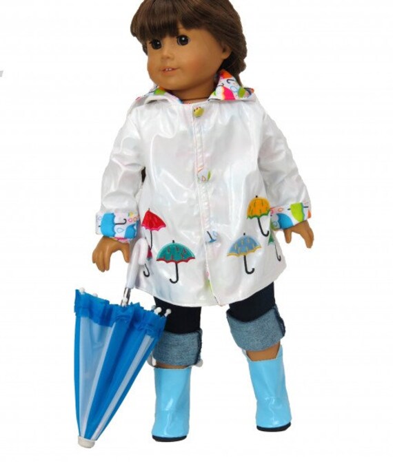 American Girl Rain Coat blue boots and by Anniesdollyboutique