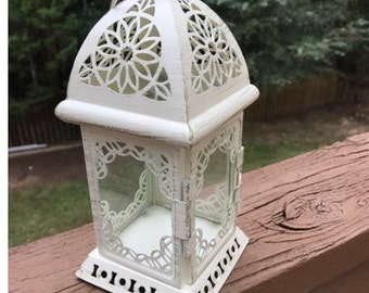 NO: L004 Wedding Lantern Centerpiece Vintage Antique White & Gold. Wedding Decor. Wedding Table Centerpieces. Centerpiece Ideas