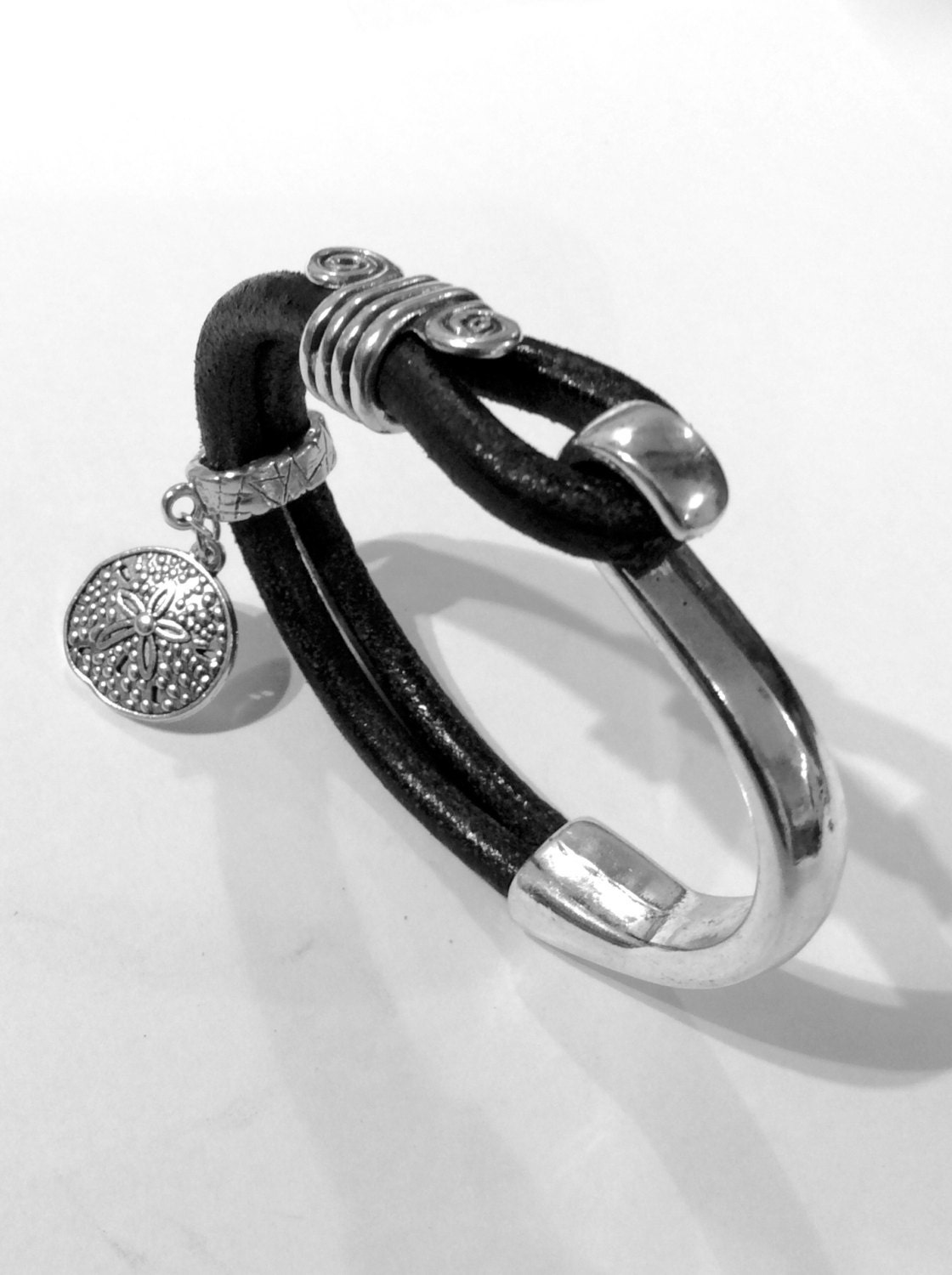 Black Italian Leather Bracelet with Silver by EllendaleMtnDesigns
