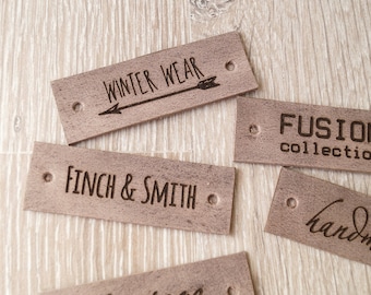 Personalized leather labels, custom labels, leather tags, care labels, labels for knitted products, custom label tags, set of 25