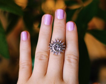 Sun and Moon Sterling Silver Ring, Midi Rings, Silver Plated, Celestial Rings
