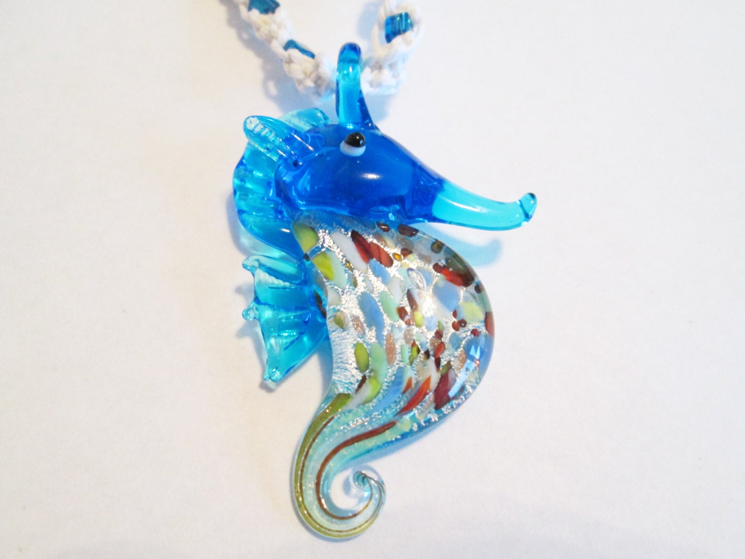 Seahorse Awesome Blue Glass Seahorse Pendant on Handmade