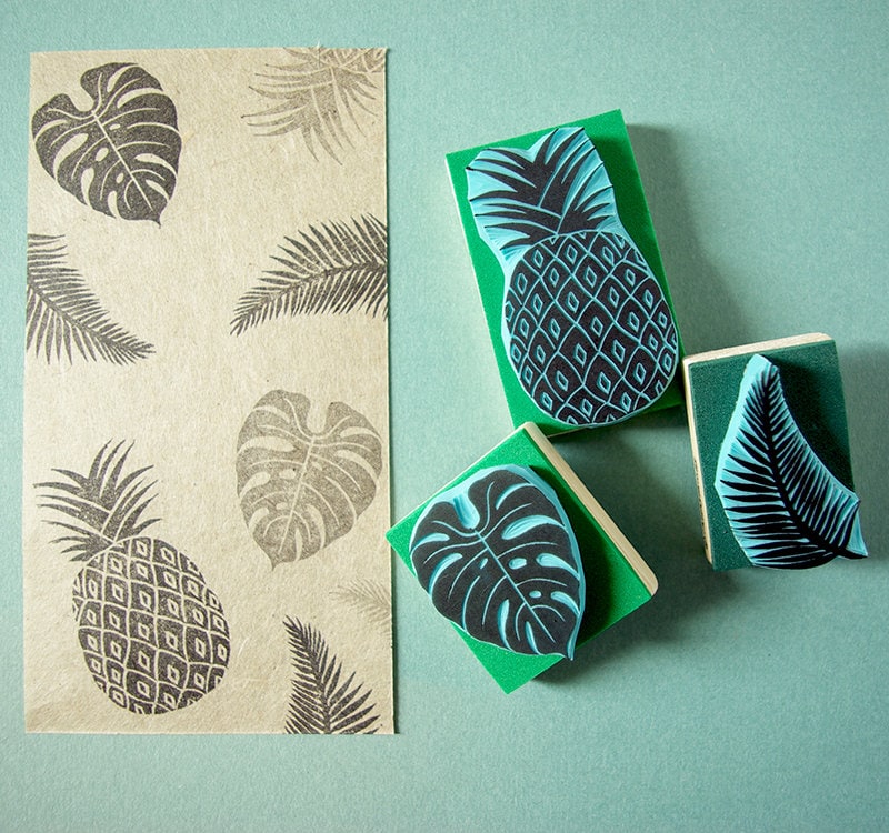 Tropical rubber stamps set of hand carved Tropical rubber stamps set of hand carved
