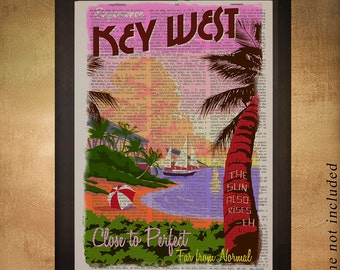 Key West Florida Beach Sign Art Print Vintage Beach Brown