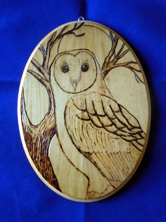 Barn Owl wood burning pyrography artSALE