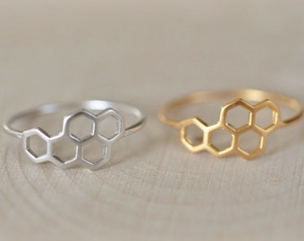 Honeycomb Ring in Sterling Silver 925, Gold Bee Ring, Hexagon Ring, Geometric Ring, Beehive Ring, Bumblebee Ring, Jamberjewels 925