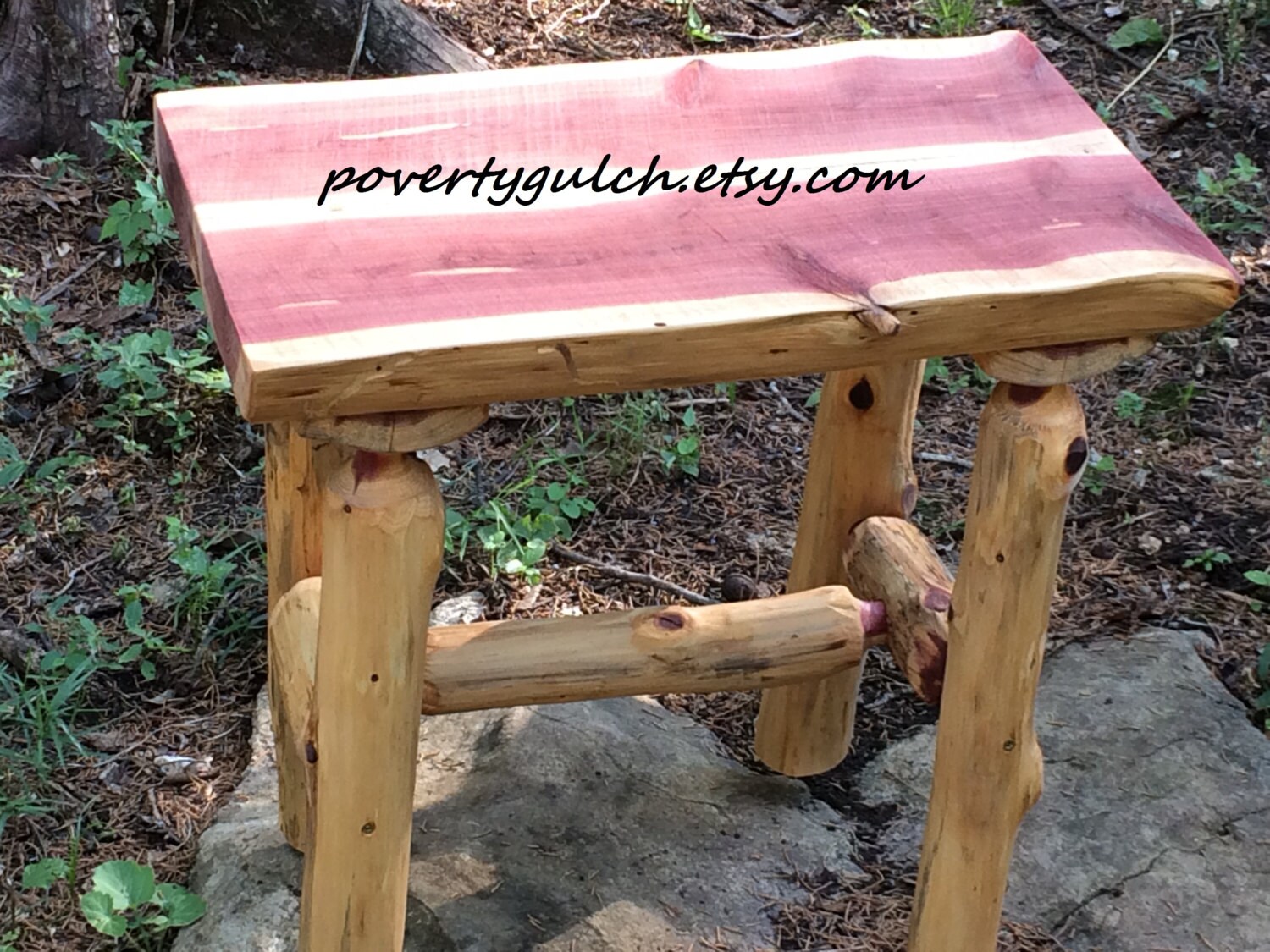 Cedar Slab and Log End Table by PovertyGulch on Etsy