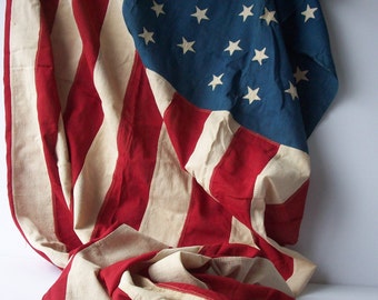 Vintage 46 Star American Flag / Rare with Sewn Stars / 1908 /42" by 71" Linen