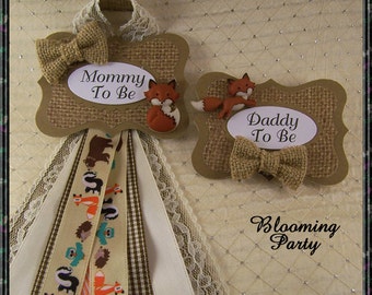 Fox Mommy To Be Corsage and Fox Daddy To Be Baby Shower Corsage Woodland Corsage Woodland Mommy To Be Badge