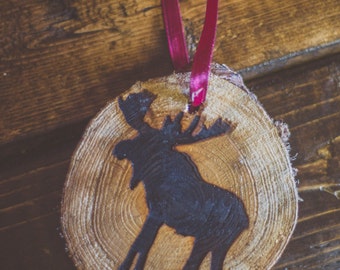 Moose Ornament -burned wood