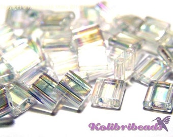 10 g Miyuki Tila Beads 5 x 5mm - Crystal AB (250) - Approx 1100 beads