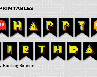Pac-Man Birthday Party Bunting Banner Printable INSTANT DOWNLOAD