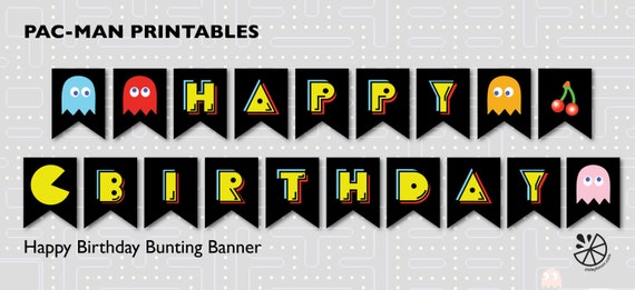 Pac Man Birthday Party Bunting Banner Printable INSTANT Pac Man Birthday Party Bunting Banner Printable INSTANT