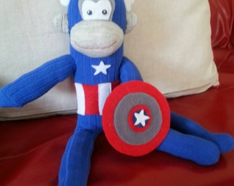 Handmade captain america inspired sock monkey