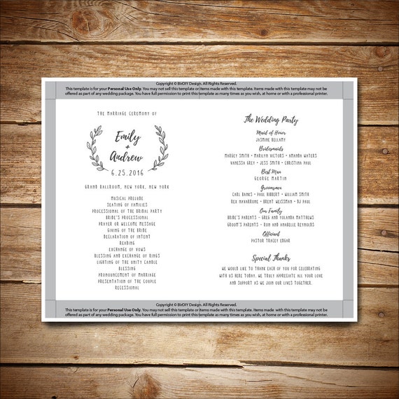 Wedding Program Template Printable Wedding By Birdiydesign