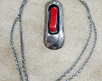 Sterling Silver and Coral Shadow Box Necklace