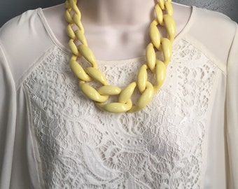 Yellow Chunky Chain Lucite Link Housewife Statement Necklace