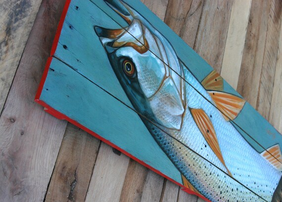 Speckled trout painting on handmade wood panel rustic