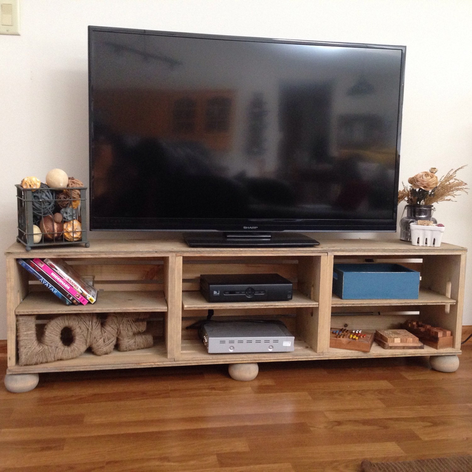 3 Wood Wine Crate Media Center TV Stand Rustic Farmhouse