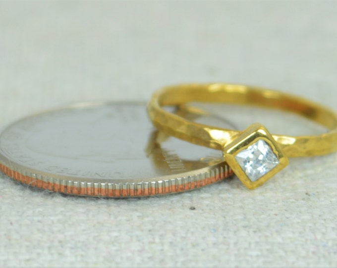 Square CZ Diamond Ring, Gold Filled Diamond Ring, April Birthstone Ring, Square Stone Mothers Ring, Square Stone Ring, Gold Ring