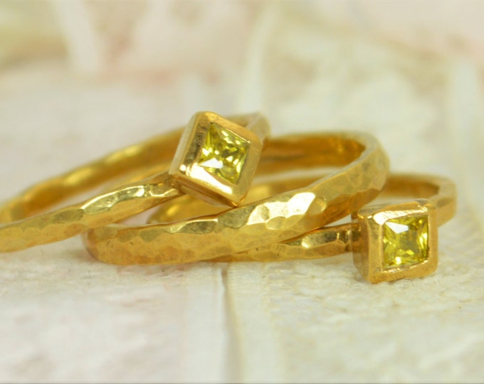 Square Topaz Engagement Ring, 14k Gold Filled, Topaz Wedding Ring Set, Rustic Wedding Ring Set, November Birthstone, Filled Gold, Topaz Ring