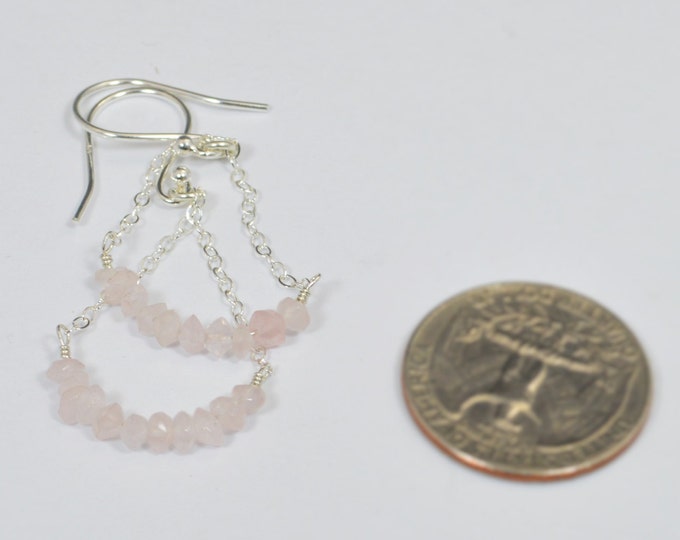 Rose Quartz Earrings, Delicate Earrings, Gold Earrings, Sterling Earrings, Rose Earrings, Copper, Dangle Earrings, Gemstone, Pink Earring