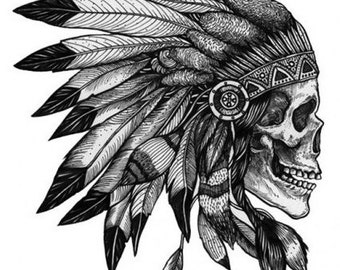 Native American Skull - Temporary tattoos