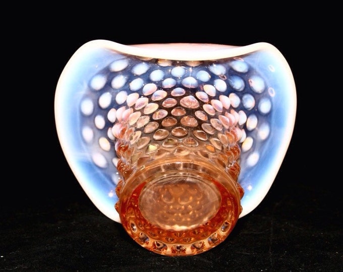 Storewide 25% Off SALE Vintage Fenton Hobnail Vaseline Victorian Top Hat Art Glass Vase Featuring Rare Faded Burnt Orange Design