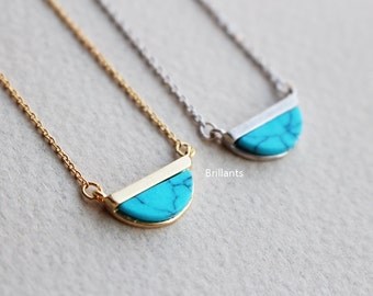 Half Circle Turquoise Stone necklace, Turquoise necklace, Marble stone, Blue stone, Layer, Bridesmaid gift, Wedding necklace