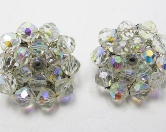 Classic Vintage 1950s Silver Toned Crystal Bead Earrings