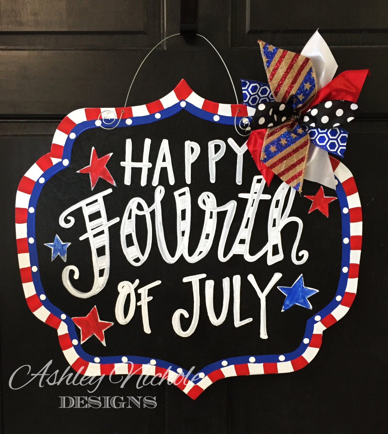 Happy Fourth of July Chalkboard Style Plaque Patriotic Decor