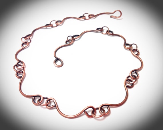 Wire wrapped jewelry Necklace. Copper chain Copper wire