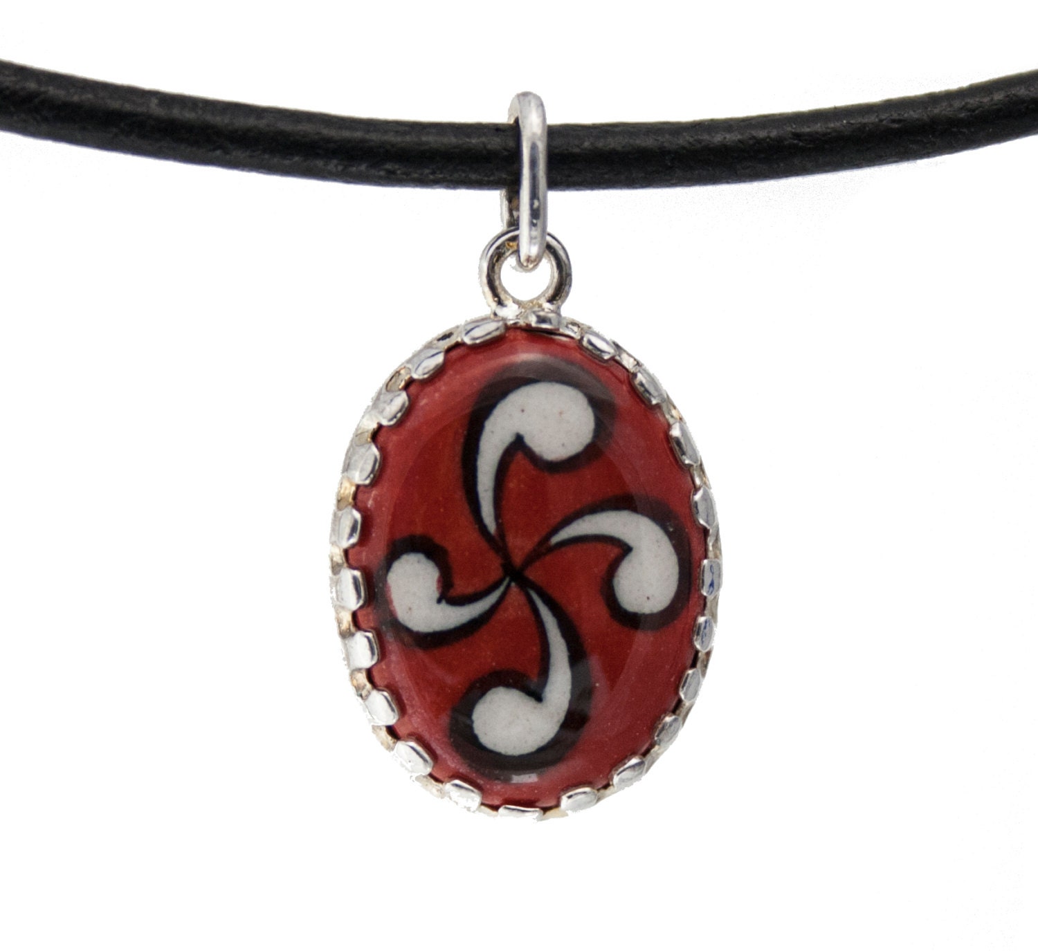 Silver & Ceramic Lauburu Basque Cross Necklace LAU035