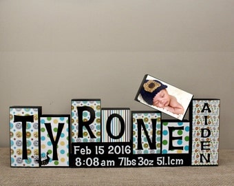 Baby Boy Room Decor, Custom Name Letters, Personalized Wood Blocks, Baby Letter Blocks, Custom Wood Blocks, Birth Stats and Picture Blocks
