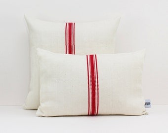 Vintage grain sack pillow cover with Red stripes - Christmas cushion - French style pillow - Antique Grain sack pillow - Grainsack pillow
