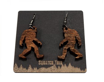Yeti Sasquatch Big Foot Skunk Ape Earrings Custom Wood Birthday Fun Love Holidays