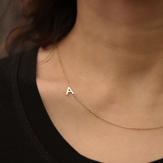 Gold Sideways Initial NecklaceGold by HANDMADESILVERWORKS on Etsy