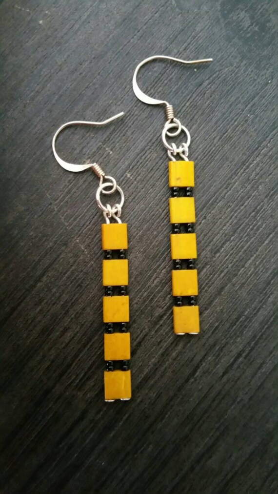 Tila Bead Earrings. Mustard Tila Beads and by LynnsBeadworkDesigns