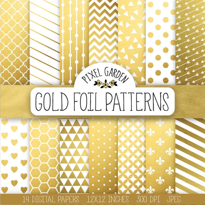 Gold Foil Digital Paper. Gold and White Scrapbook Papers. Gold