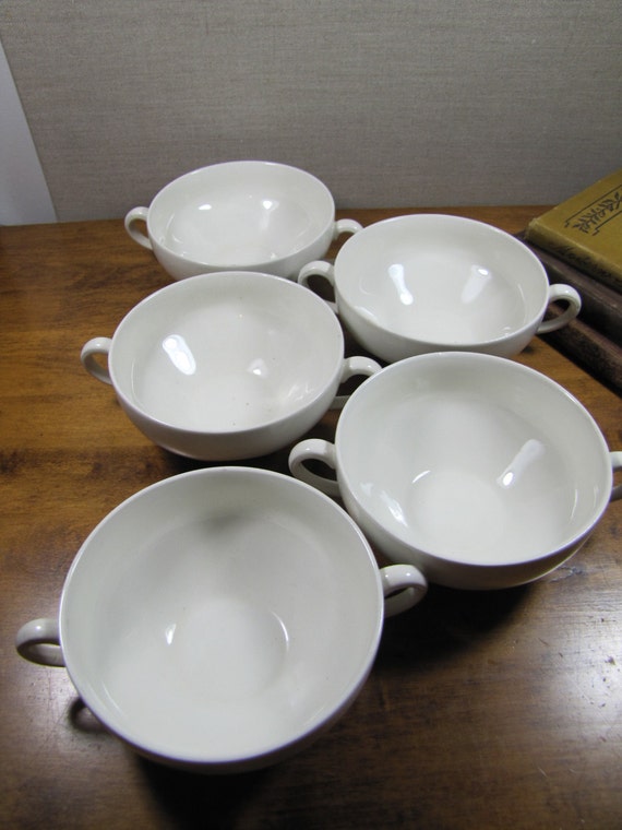 White Porcelain Double Handle Soup Cups Set of Five 5