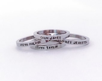 Personalized stacking ring, Custom name ring, stackable name ring, hand stamped ring, Stainless steel ring, Stackable ring, Date ring