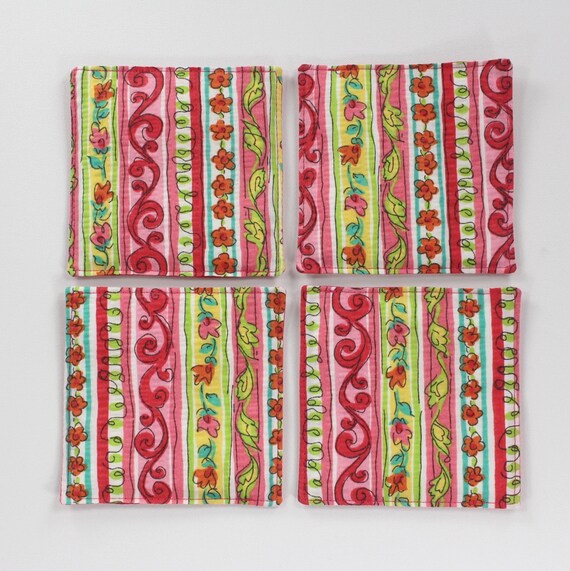 Pink coasters striped fabric coasters cute by ThePaisleyTable