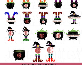 Witch Legs in Cauldron Monogram Frame, Witch dxf, Halloween svg, Witch Legs svg, Halloween Monograms, Halloween Monogram Frames, Witch svg