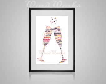 Personalised Wedding Champagne Flute Word Art Gift **Buy 3 prints get ...