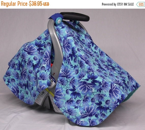 SALE SALE Aqua Blue Flower Baby Car Seat Canopy by JoyfulBundles