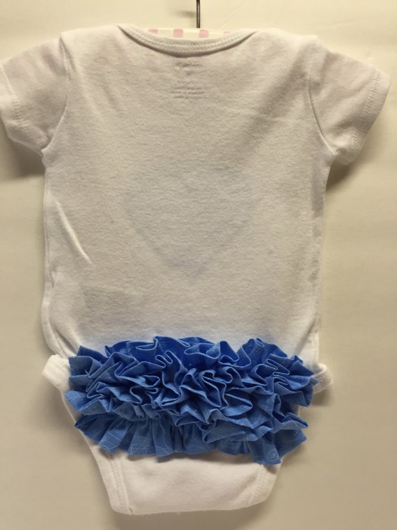 Baby Girl Ruffle Bottom Onesie Blue Heart Pattern by barbarajh24