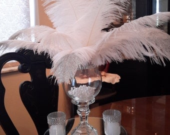 Great Gatsby inspired Ostrich Feather Glitter Tip Centerpiece Set